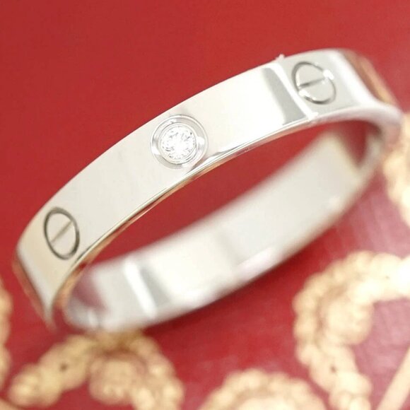 Cartier 1P Diamond Mini Love Ring size US10.75 EU64 18k White Gold Auth w/Box - Picture 1 of 6